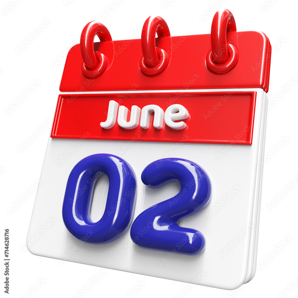 2nd June Calendar Icon 3D Render , Calendar Icon 3D Illustration 2nd June Calendar Icon 3D Render , Calendar Icon 3D Illustration