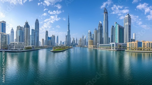 DUBAI, UAE. The panorama with the new Canal and skyscrapers of Downtown