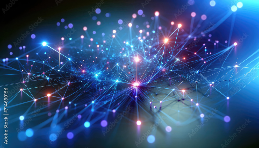 Abstract Network Connections with Dynamic Lights - Digital representation of a network with dynamic, glowing connections symbolizing connectivity and data flow. Abstract Network Connections with Dynamic Lights - Digital representation of a network with dynamic, glowing connections symbolizing connectivity and data flow.