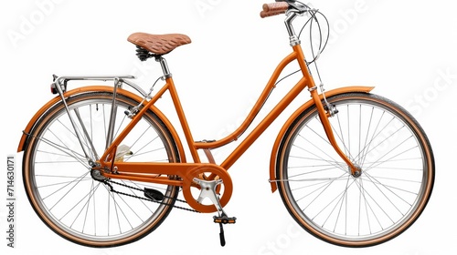 Stylish orange bicycle isolated on white background photo