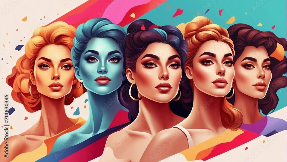 Fototapeta premium photo illustration of female face with many colors for world women day made by AI generative
