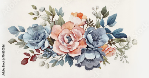 Fototapeta Naklejka Na Ścianę i Meble -  Floral watercolor composition, illustration, banner, design template for poster, greeting card, 8 march, mother day, birthday, space for text, space to copy