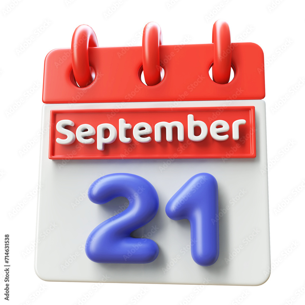 21st September Calendar Icon 3D Render, Calendar Icon 3D Illustration 21st September Calendar Icon 3D Render, Calendar Icon 3D Illustration