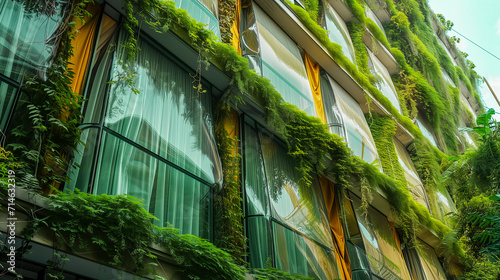 Sustainable Green Architecture in Contemporary Downtown  Futuristic Design  Innovative Materials  Creative Historical Facade Renovation  Addressing Climate Change Smart Vertical Garden