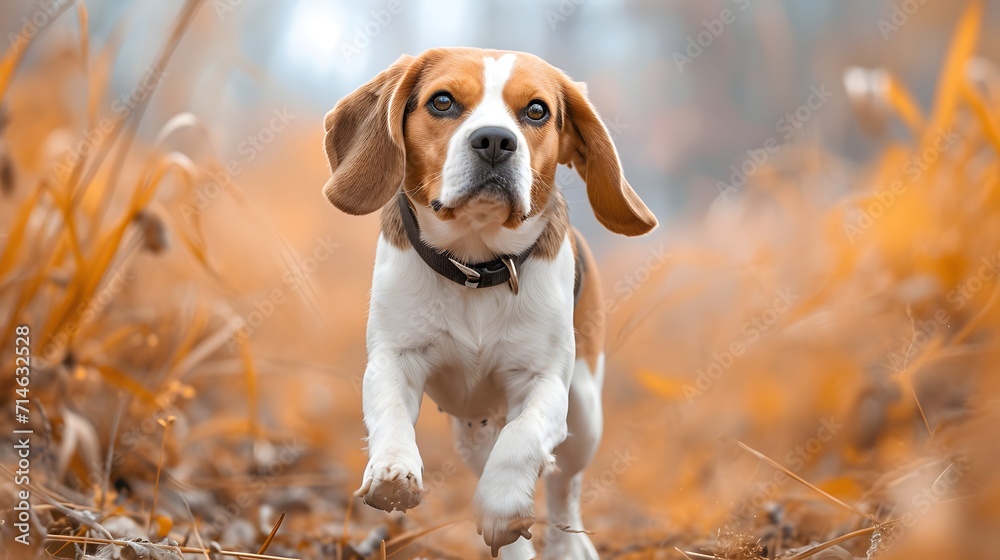 beagle dog in the grass, determined Beagle participating in a scent tracking competition, highlighting its natural ability as a tracking and hunting dog