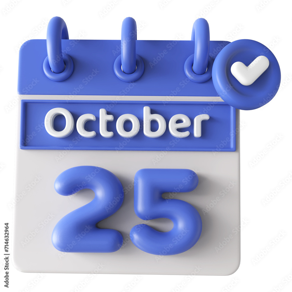 25th October Calendar Icon 3D Render With Checkmark Icon , Calendar Icon 3D Illustration 25th October Calendar Icon 3D Render With Checkmark Icon , Calendar Icon 3D Illustration