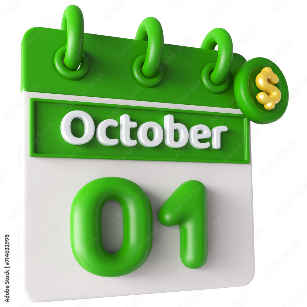 1st October Calendar Icon 3D Render With Dollar Icon , Calendar Icon 3D Illustration 1st October Calendar Icon 3D Render With Dollar Icon , Calendar Icon 3D Illustration
