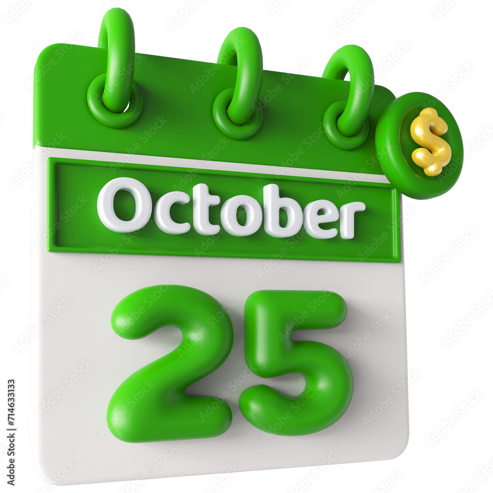 25th October Calendar Icon 3D Render With Dollar Icon , Calendar Icon 3D Illustration 25th October Calendar Icon 3D Render With Dollar Icon , Calendar Icon 3D Illustration