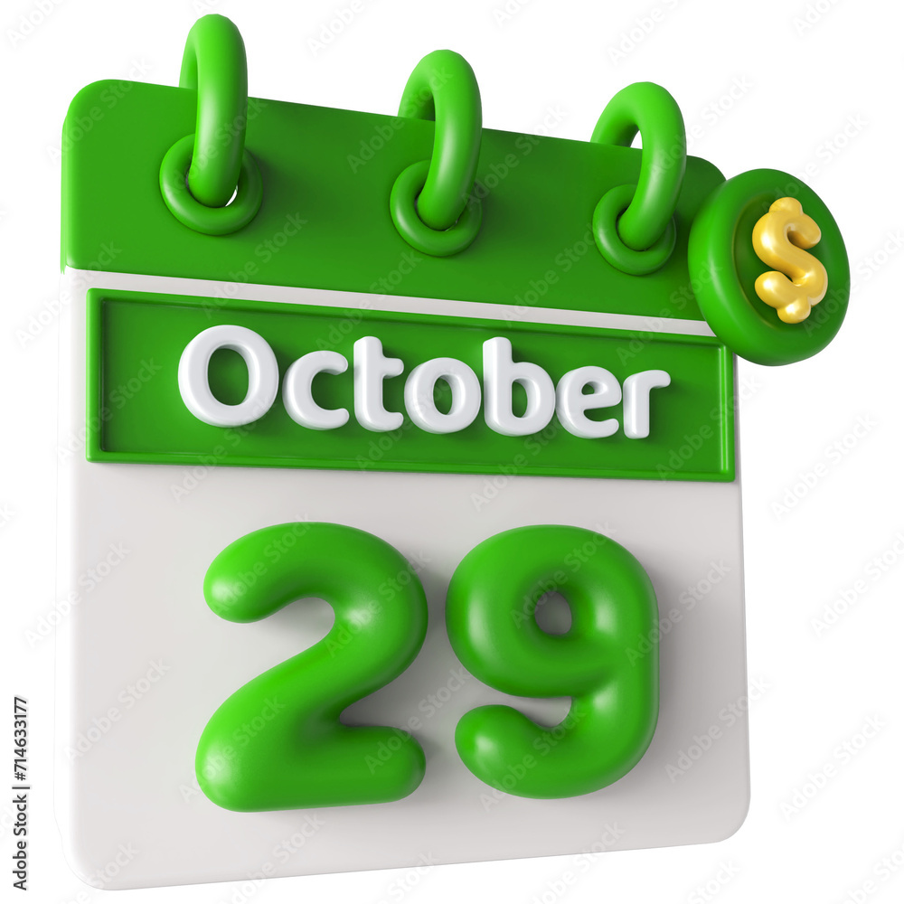 29th October Calendar Icon 3D Render With Dollar Icon , Calendar Icon 3D Illustration 29th October Calendar Icon 3D Render With Dollar Icon , Calendar Icon 3D Illustration