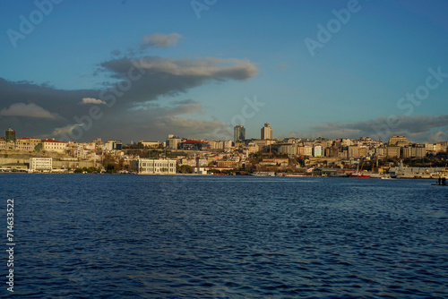 View of Golden Horn at sunset from Balat district in Istanbul, Turkey.