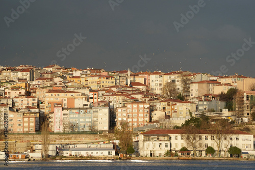 View of Golden Horn at sunset from Balat district in Istanbul, Turkey.