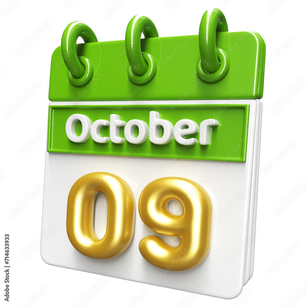 9th October Calendar Icon 3D Render , Calendar Icon 3D Illustration 9th October Calendar Icon 3D Render , Calendar Icon 3D Illustration