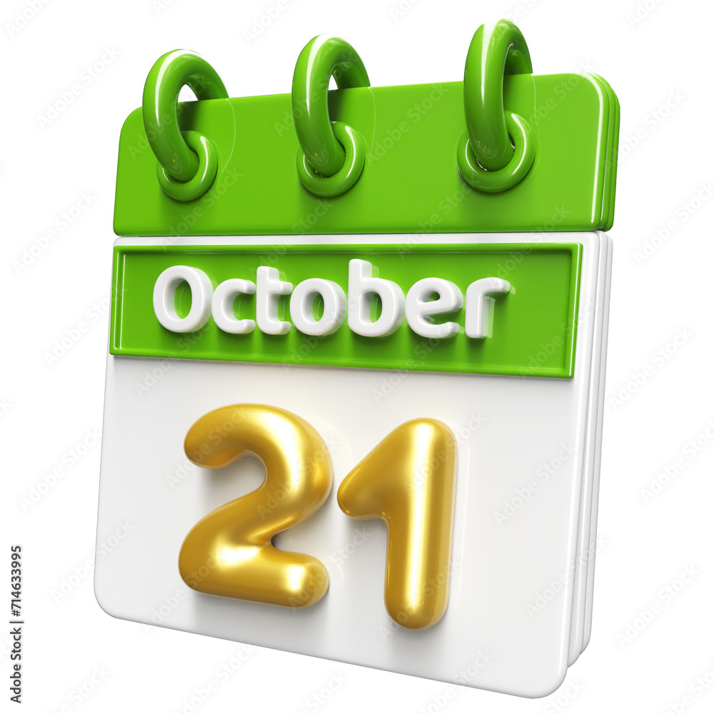 21st October Calendar Icon 3D Render , Calendar Icon 3D Illustration 21st October Calendar Icon 3D Render , Calendar Icon 3D Illustration