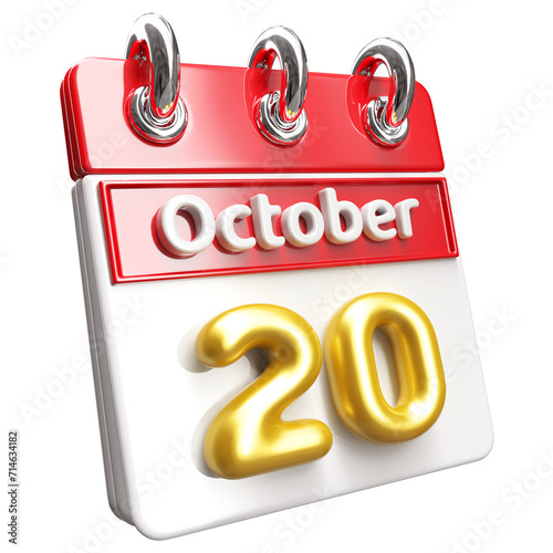 20th October Calendar Icon 3D Render   Calendar Icon 3D Illustration