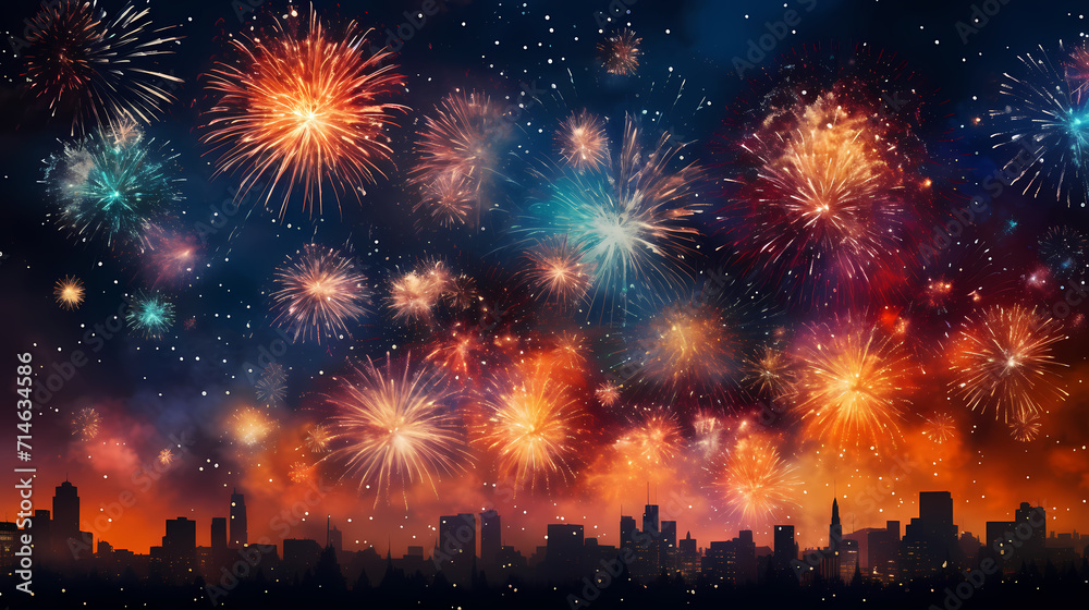 Happy New Year, burning fireworks with bokeh light background Happy New Year, burning fireworks with bokeh light background