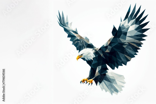 Low poly image of a eagle on solid white bright background. ai generative