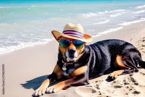 dog on the beach wearing a sunglass © Rusith