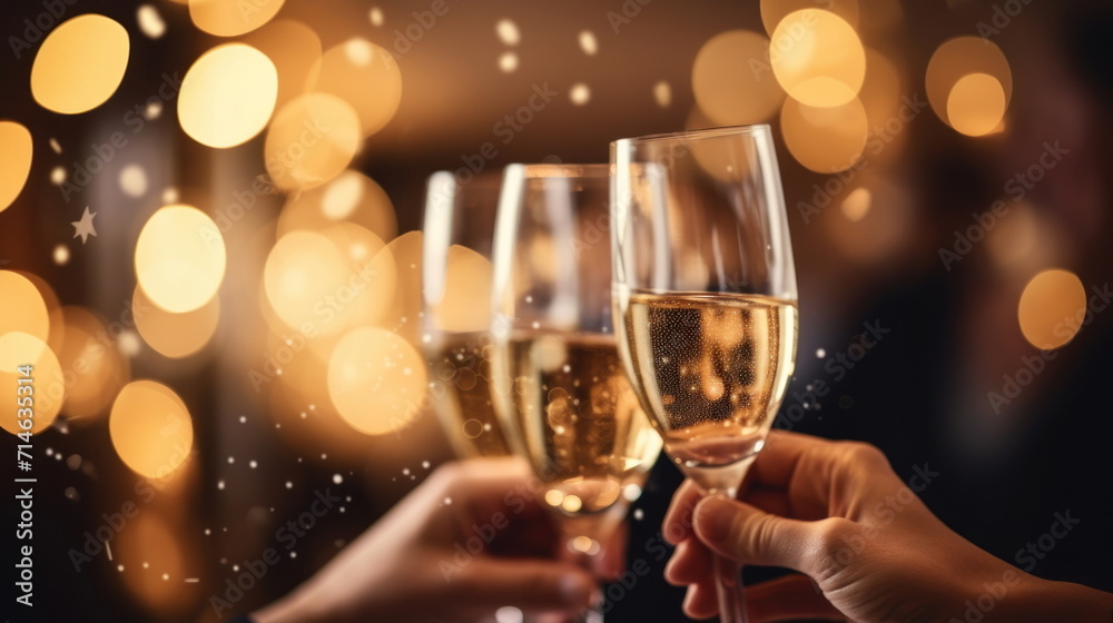 People holding glasses of champagne making a toast, newyear party