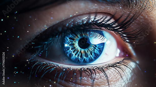 close up view of beautiful blue female eye