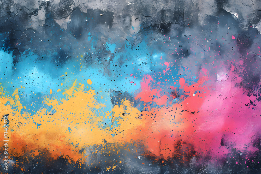 Colorful spray painting concrete wall background.