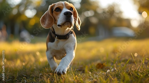 beagle dog in the grass, focused Beagle participating in obedience training, demonstrating its intelligence and eagerness to learn