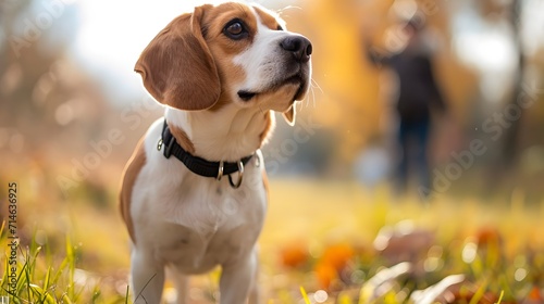 beagle dog in the field, focused Beagle participating in obedience training, demonstrating its intelligence and eagerness to learn © @ArtUmbre