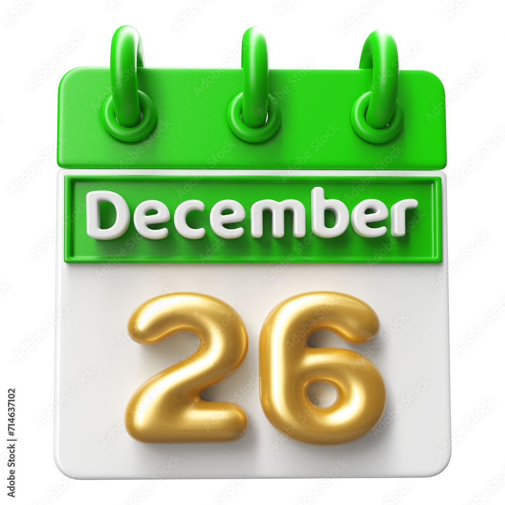 26th December Calendar Icon 3D Render 26th December Calendar Icon 3D Render