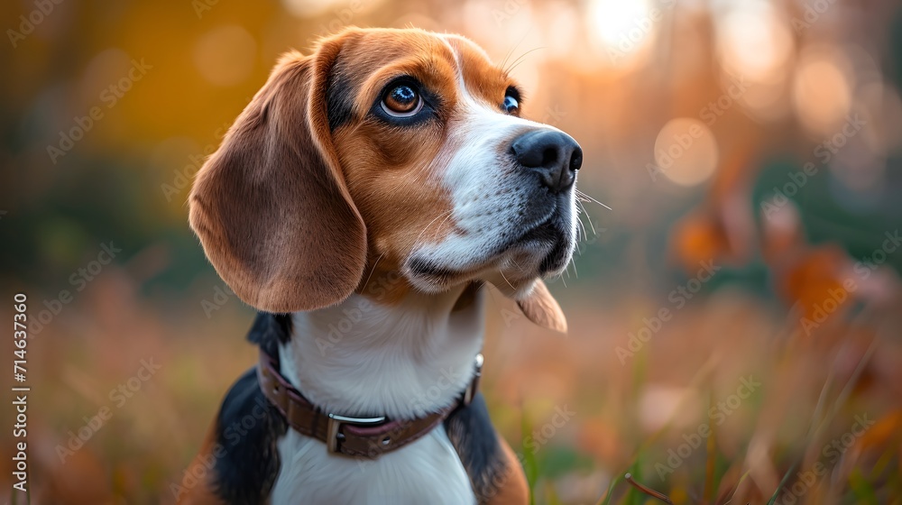 beagle dog portrait, focused Beagle participating in obedience training, demonstrating its intelligence and eagerness to learn