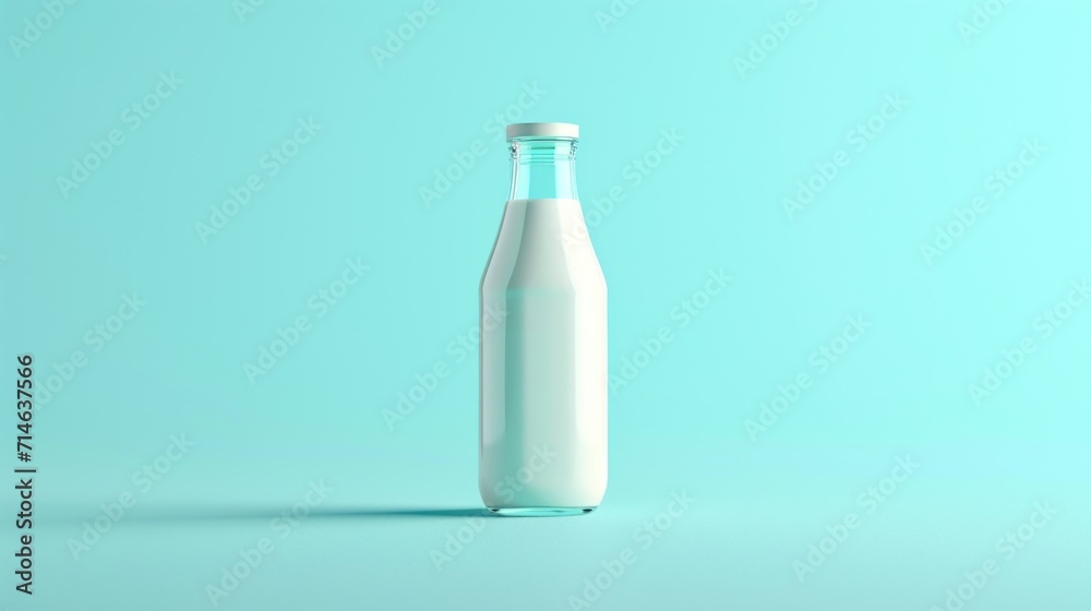 a bottle of milk sitting on top of a light blue background with a shadow on the bottom of the bottle and a shadow on the bottom of the bottle of the bottle. a bottle of milk sitting on top of a light blue background with a shadow on the bottom of the bottle and a shadow on the bottom of the bottle of the bottle.