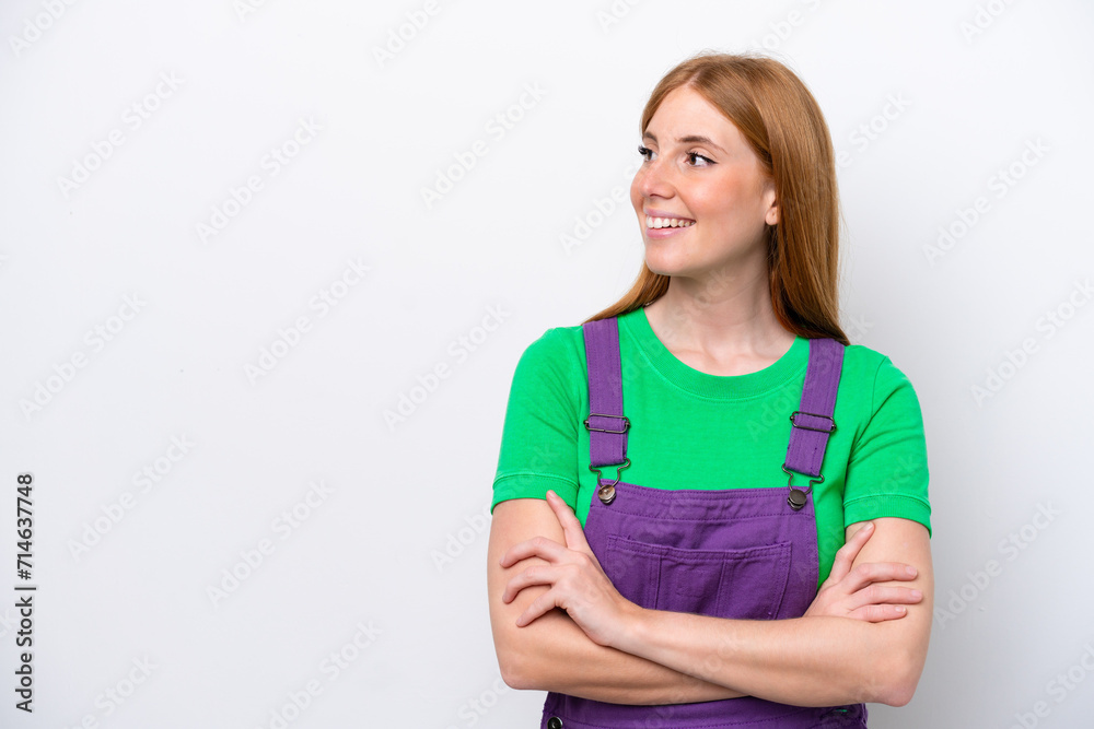 Young redhead woman isolated on white background happy and smiling Young redhead woman isolated on white background happy and smiling