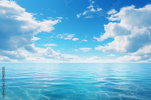 Vast azure ocean with serene waves harmonizing under captivating skies adorned with lovely clouds. Generative AI