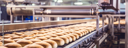 In a modern bakery factory a loaf of bread production.