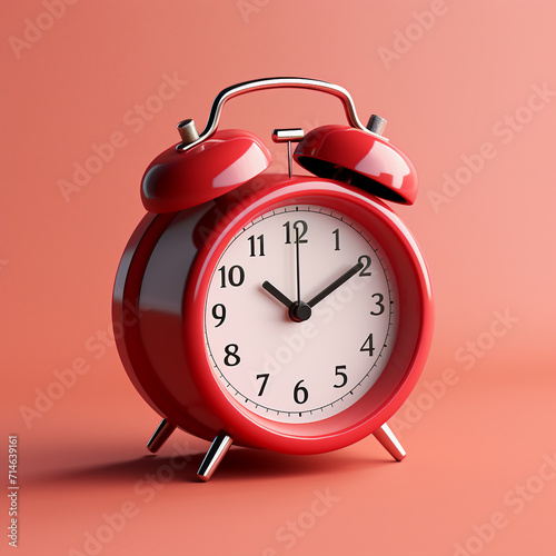 3D retro red alarm clock, generative Ai 