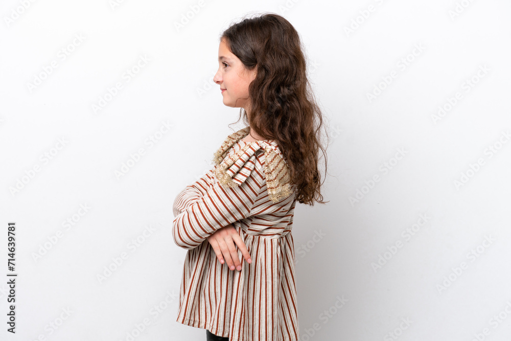 Little girl isolated on white background in lateral position Little girl isolated on white background in lateral position