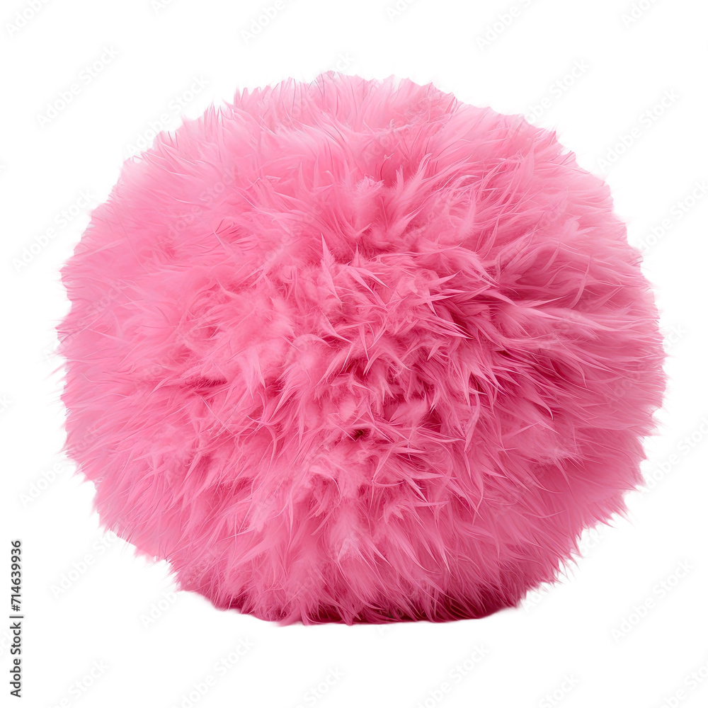 Pink fluffy ball isolated on white or transparent background