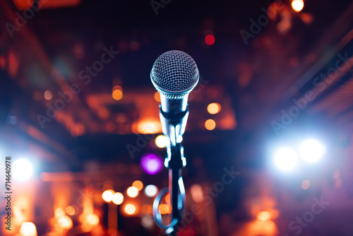 Microphone on stage against a background of auditorium. © Andrei Armiagov