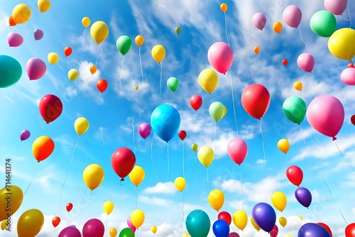 Multicolor balloons on sky background  for birthday