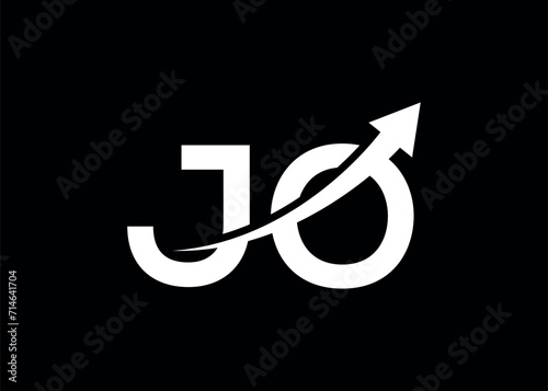 simple minimal letter JO arrow logo.