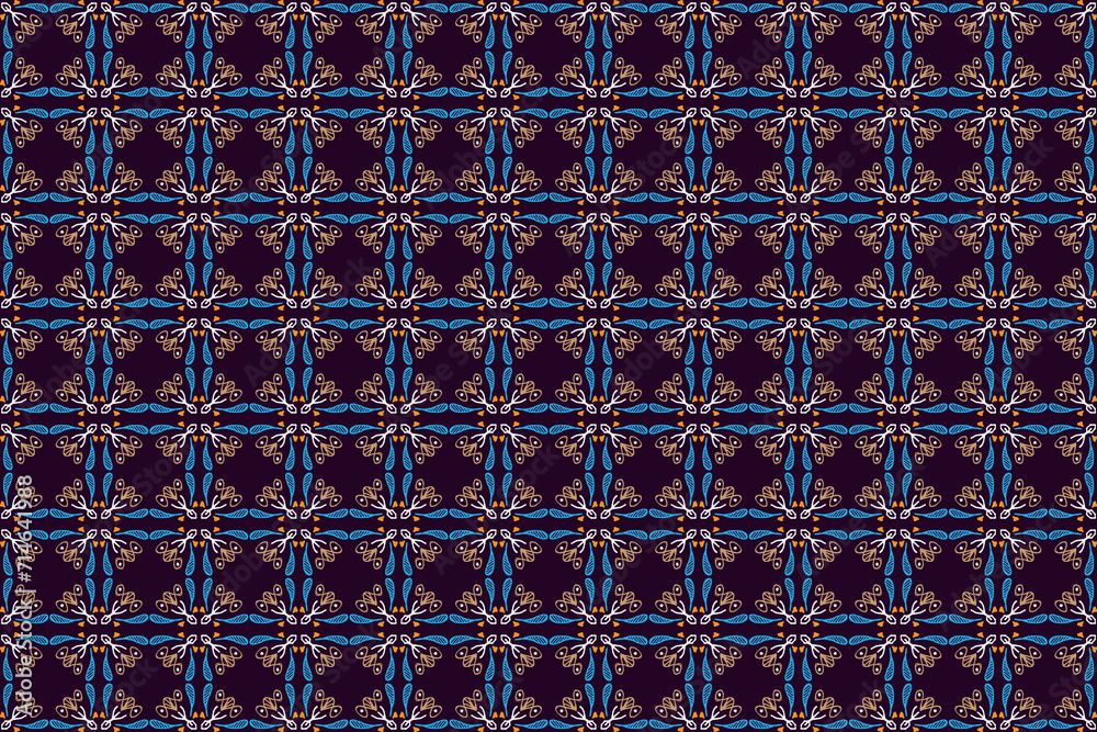 Simple batik motifs with organic-style patterns in blue and red Simple batik motifs with organic-style patterns in blue and red