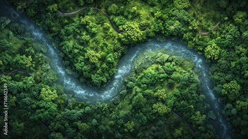  an aerial view of a river in the middle of a lush green forest with a river running through the center of the river, surrounded by lush green trees and lush foliage.