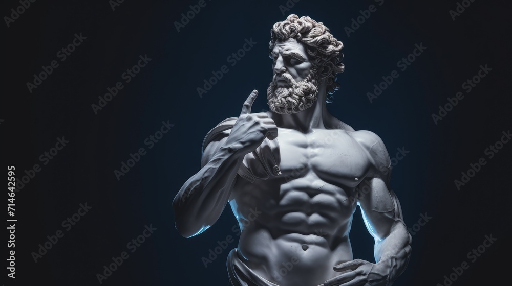 Muscular statue of a Greek philosopher in a museum