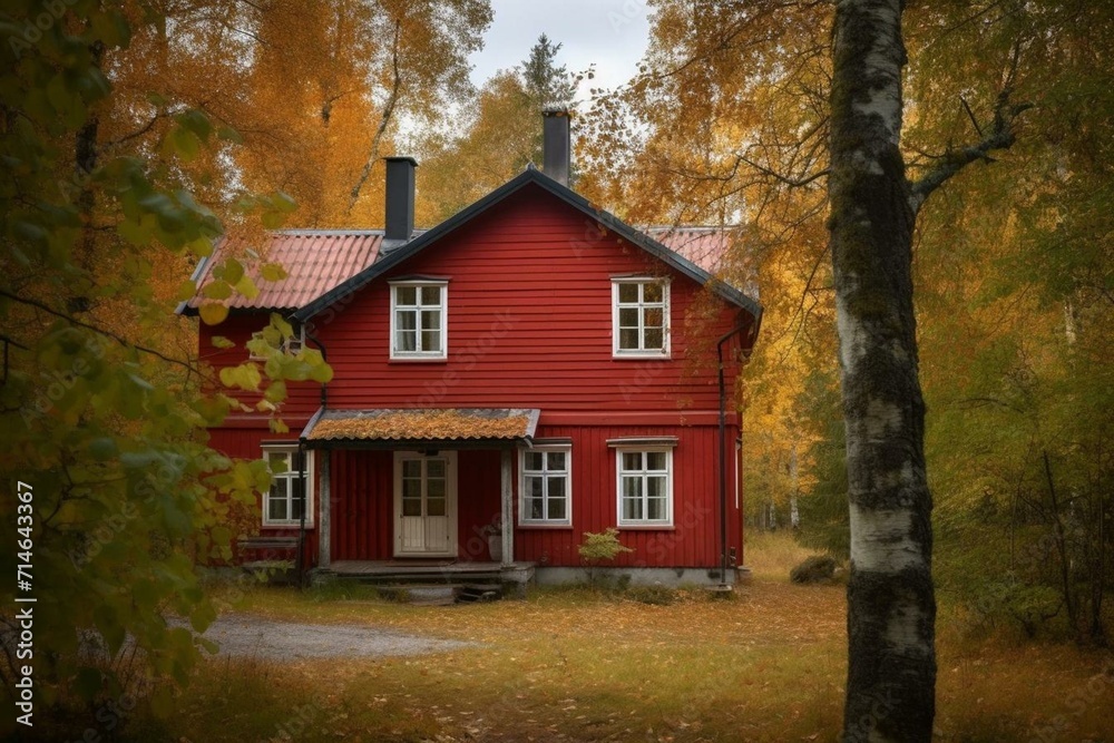 Red Swedish house. Generative AI