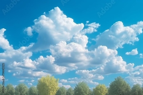 Gradient sky with fluffy clouds on a cyan backdrop in spring afternoon. Pleasant weather and natural landscape environment in the air. Generative AI