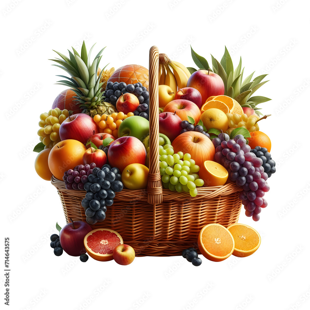 A basket of fruits Isolated on a transparent background, Generative AI A basket of fruits Isolated on a transparent background, Generative AI