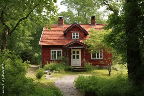 Red Swedish house. Generative AI