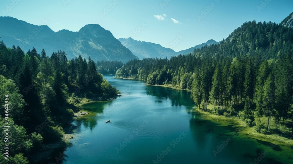 Serene Mountain Lake Surrounded by Lush Forests