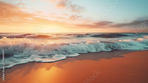 Serene Beach Sunset with Rolling Waves