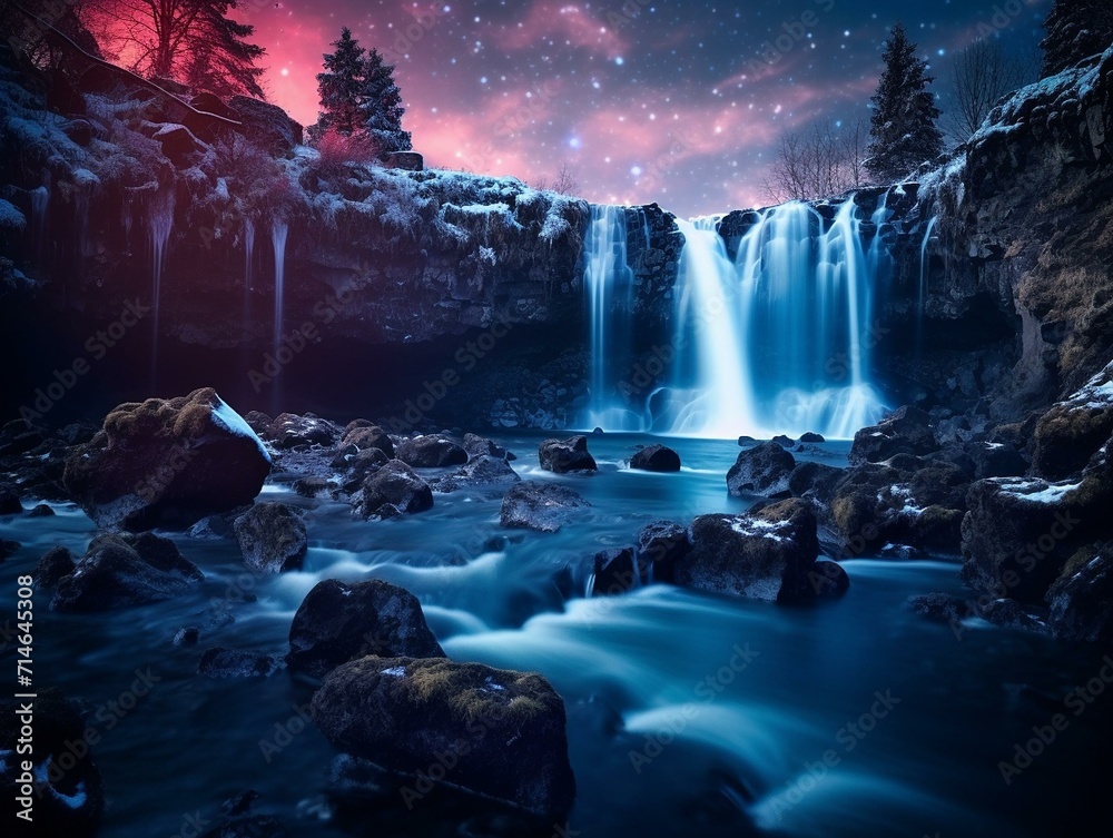 Enchanting Twilight Waterfall Scene