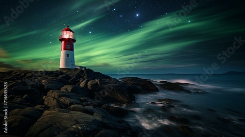 Majestic Lighthouse Under the Northern Lights