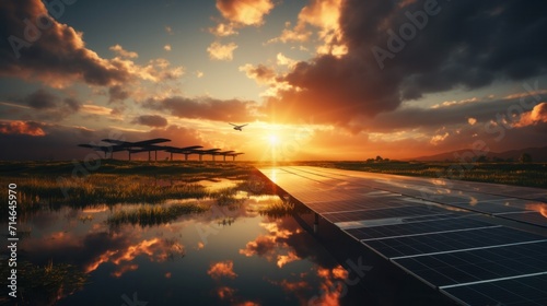 Solar cell in solar farm, Alternative energy and sustainable energy, photovoltaic, Pure energy renewable, clean energy, solar energy, reduce global warming, environment, green energy, generate by .AI photo